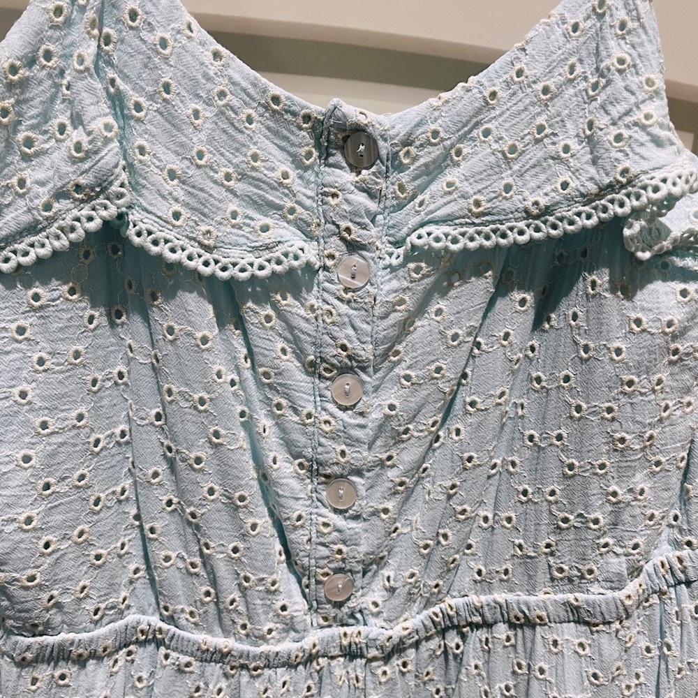Lost & Wander Blissful Blues Eyelet Detail Maxi Dress~ size L - Picture 7 of 12